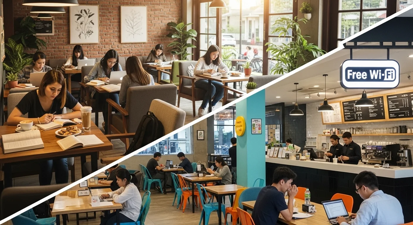 Student studying in a cafe in GK 2